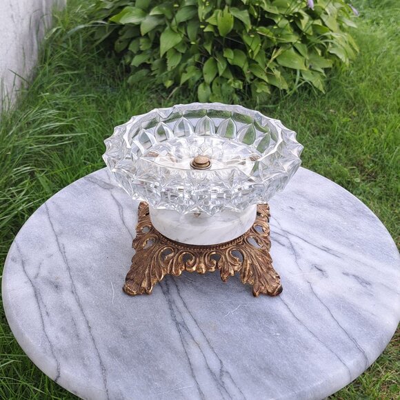 Vintage Ashtray Stand Marble & Brass - Picture 1 of 11